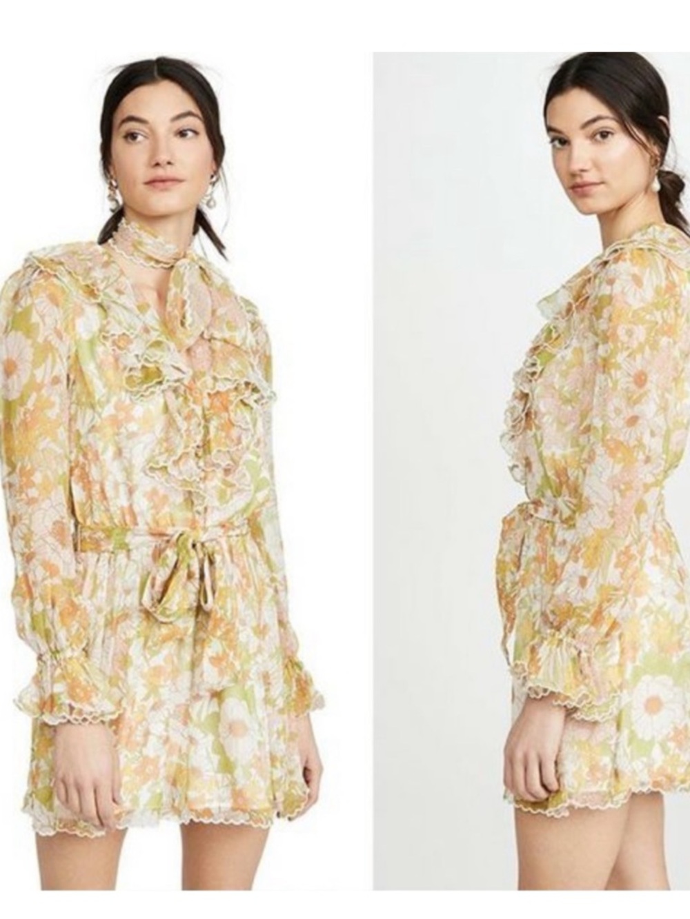 Zimmermann Yellow Floral Ruffle Long Sleeve Romper